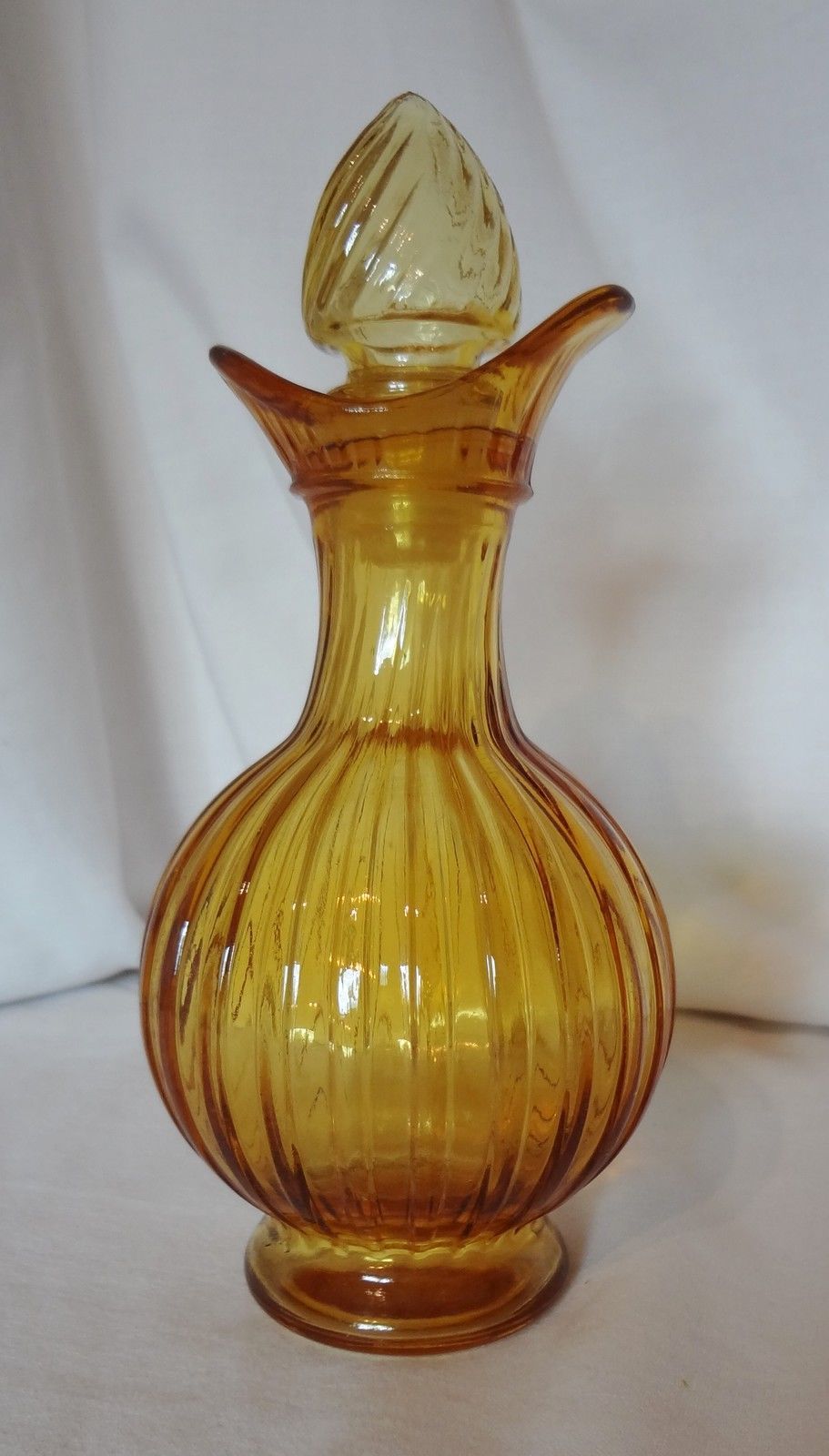 Avon Amber Ribbed Cruet Glass Decanter Bottle With Glass Stopper Bottles