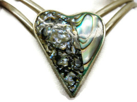 Heart Shaped Abalone Shell Cuff Bracelet 2&quot; Vtg Alpaca Silver HECHO EN M... - $84.14
