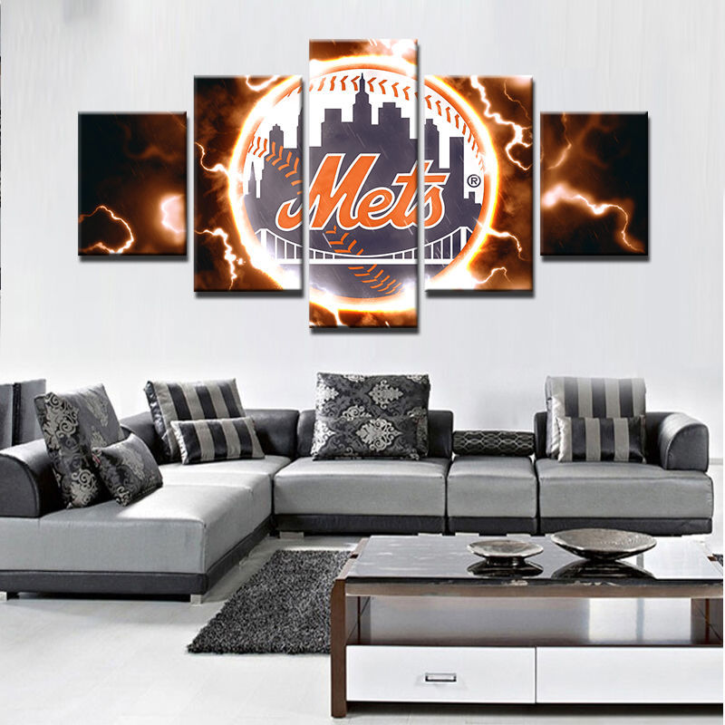 Framed 5 Piece New York Mets Baseball Canvas Prints Painting Wall Art Home Decor - Posters & Prints