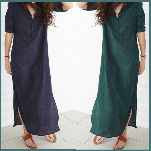 Navy or Green Long Sleeved Button Up V Neck Sheer Beach Tunic Lounger Robe