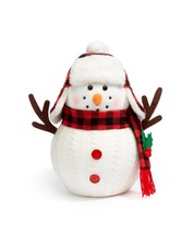 Snowman Figurine 12" High with Festive Hat Red Buttons Faux Fur Trim Soft Body