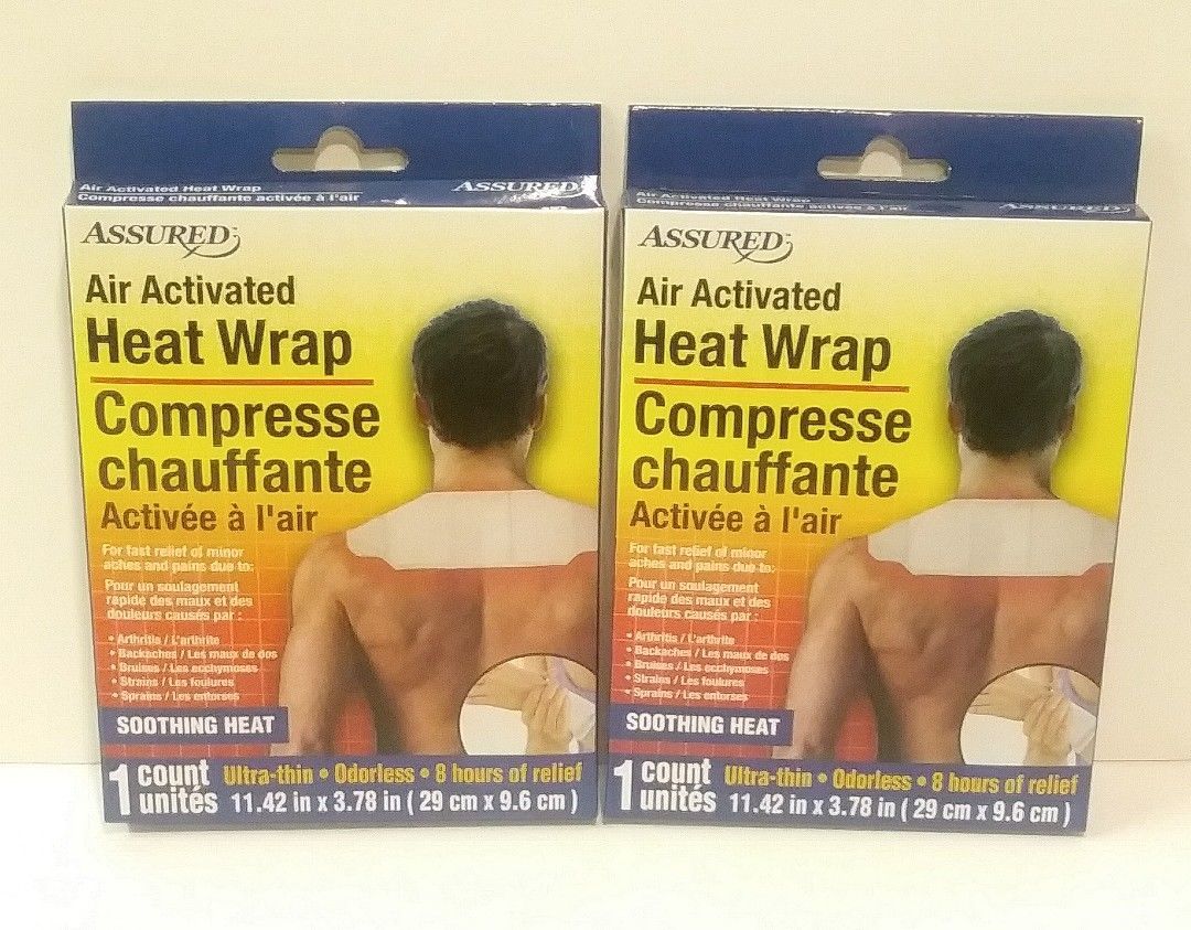 2pk Assured Air Activated Heat Wrap 8 Hours Soothing HeatArthritis, backaches Cold & Hot