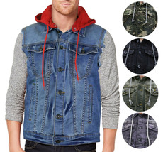 CS Men's Ripped Distressed Button Up Denim Jean Vest Removable Hood Slim Fit