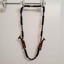 Giraffe Necklace with Carnelian Beads and Carved Wooden Animals, African Beaded image 5