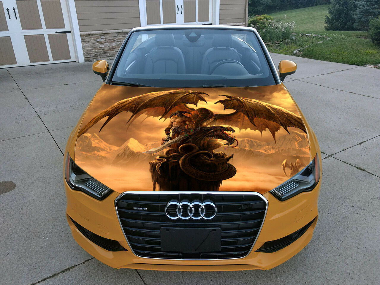 Dragon And Warrior Vinyl Sticker Car Hood Wrap Full Color Graphics Fantasy Decal Graphics Decals 