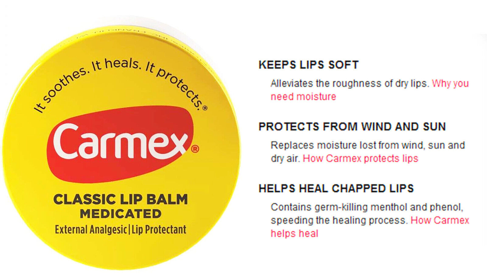 CARMEX Classic Lip Balm Medicated Analgesic Protect Soothe .25 oz