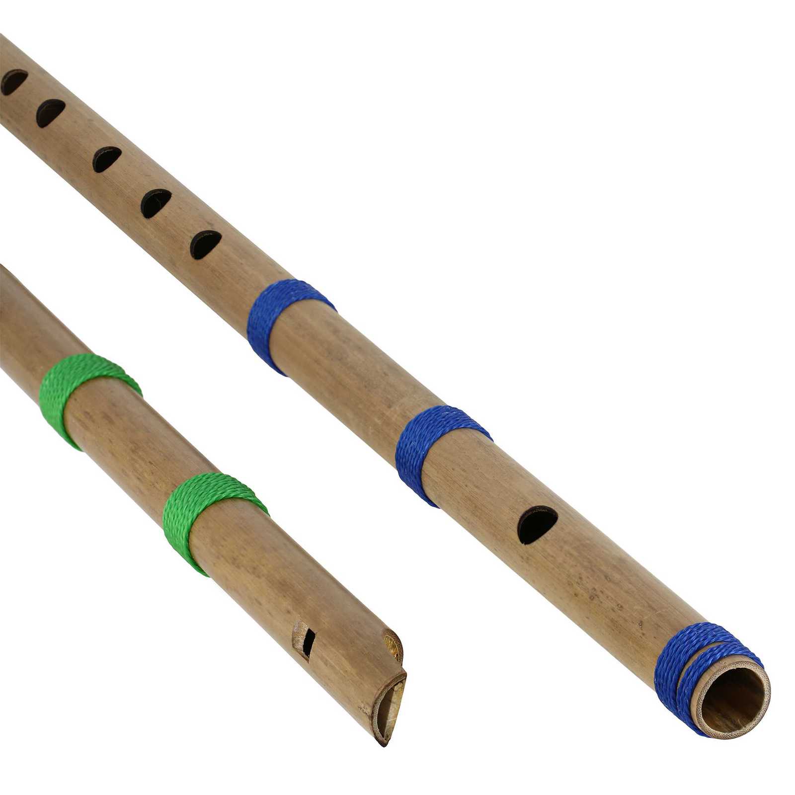 Indian Bamboo Flute Bansuri, Set of 2, Fipple & Transverse, Woodwind