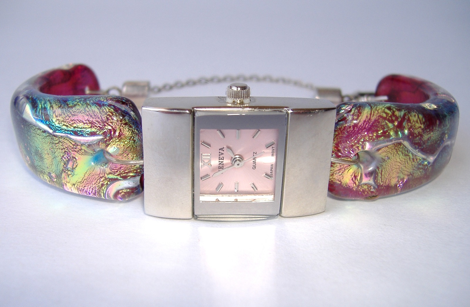 Primary image for Pink Breast Cancer Awareness Watch Fused Dichroic Glass Band Bracelet Wristwatch