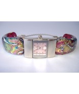 Pink Breast Cancer Awareness Watch Fused Dichroic Glass Band Bracelet Wristwatch - £203.51 GBP