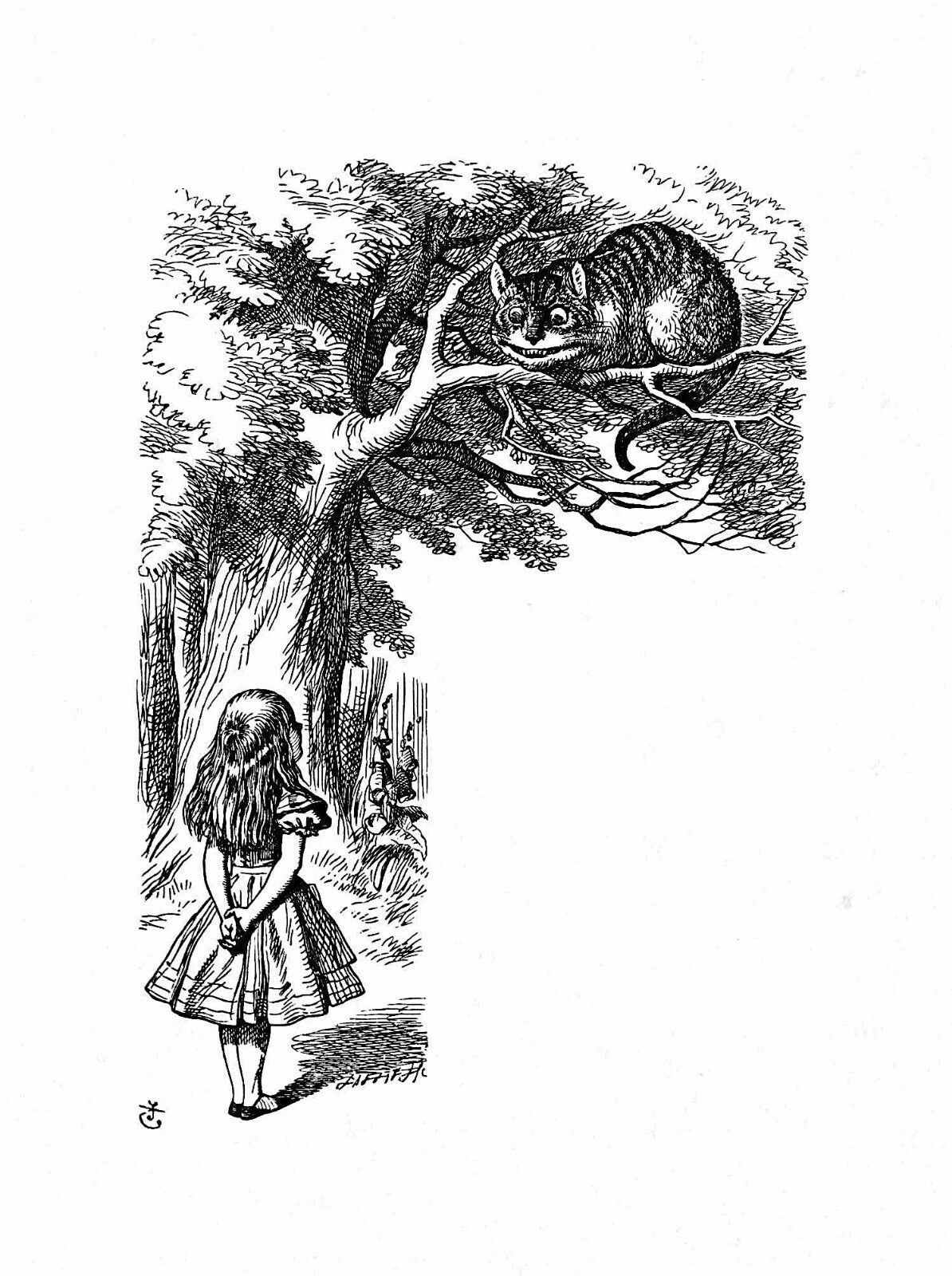 Alice In Wonderland Giclee Print From Sir John Tenniel- The Cat Grinned 