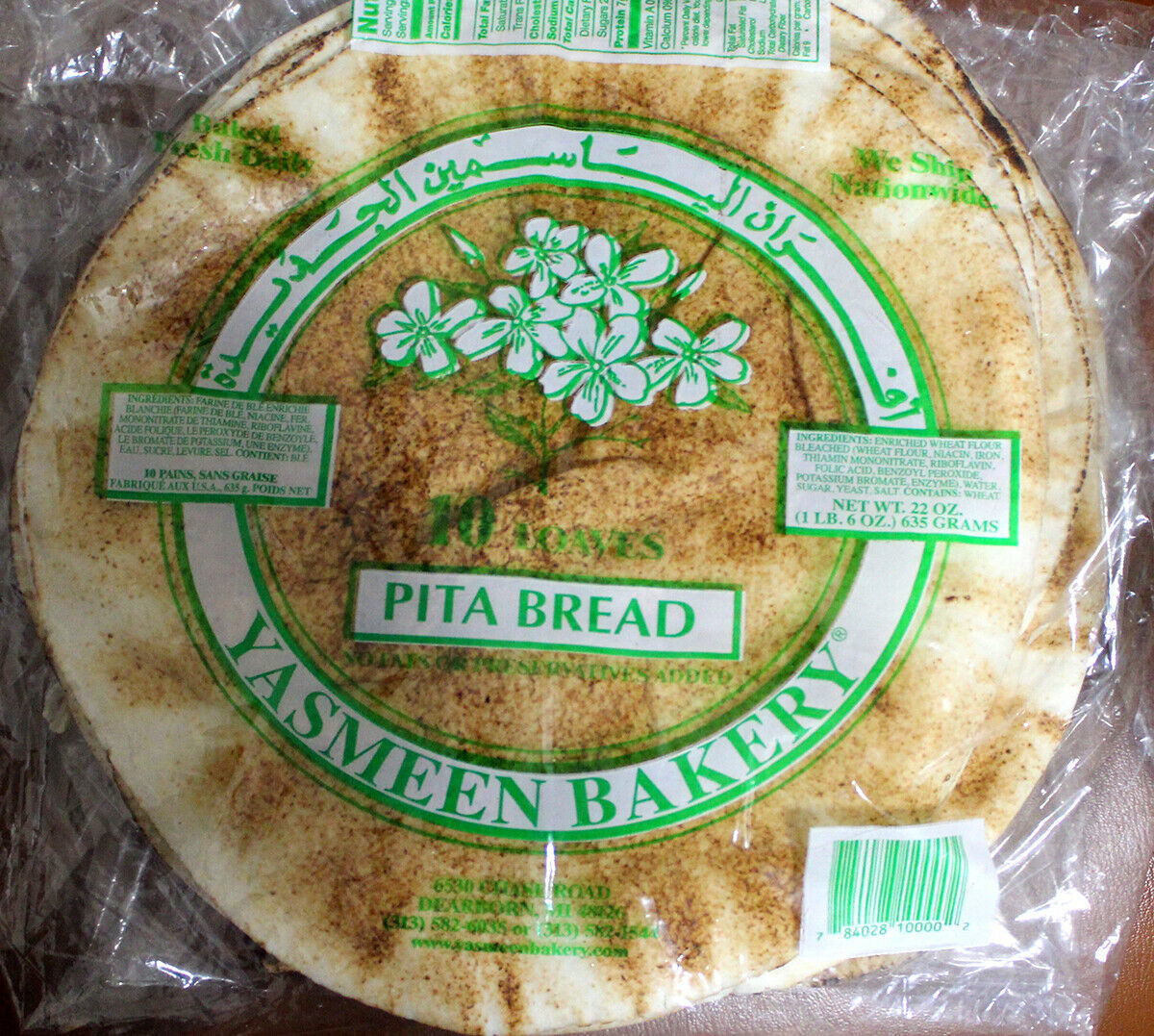Yasmeen White Pita Bread, Daily Fresh 4 packages,10 Loaves Each Pack