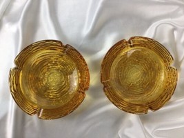 Vtg Anchor Hocking 2 Glass Ashtray Soreno Honey Amber Gold Mid Century 6 1/4" - $34.18