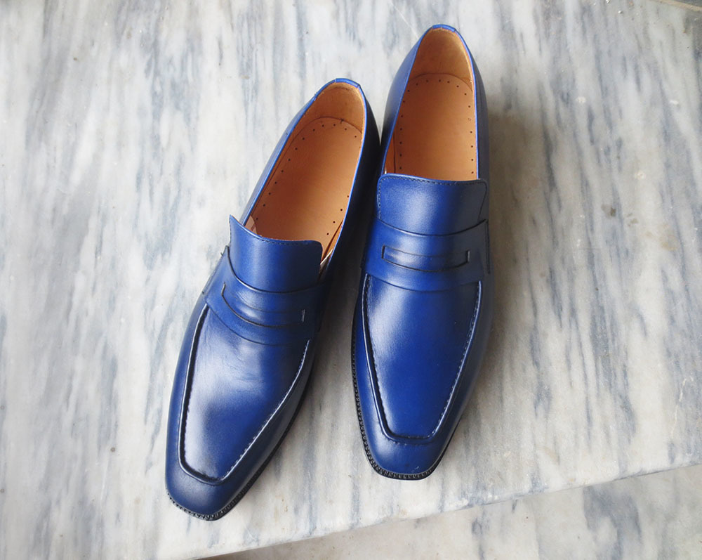 Handmade Men's Blue Leather Dress Formal Loafer Shoes, Men Designer Luxury Shoes