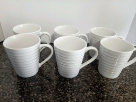 Sonoma HORIZON PATTERN Set of (6) Coffee Mugs Cups White Rings Ribbed 8oz - $18.04