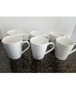 Sonoma HORIZON PATTERN Set of (6) Coffee Mugs Cups White Rings Ribbed 8oz - $18.04