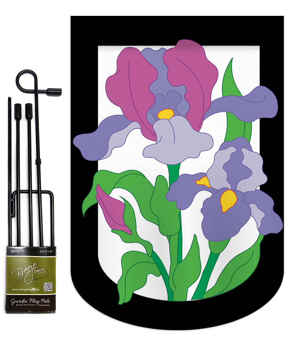 Iris - Applique Decorative Metal Garden Pole Flag Set GS104052-P2