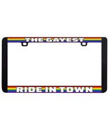 THE GAYEST RIDE IN TOWN GAY LESBIAN LGBTQ RAINBOW LICENSE PLATE FRAME - £6.68 GBP