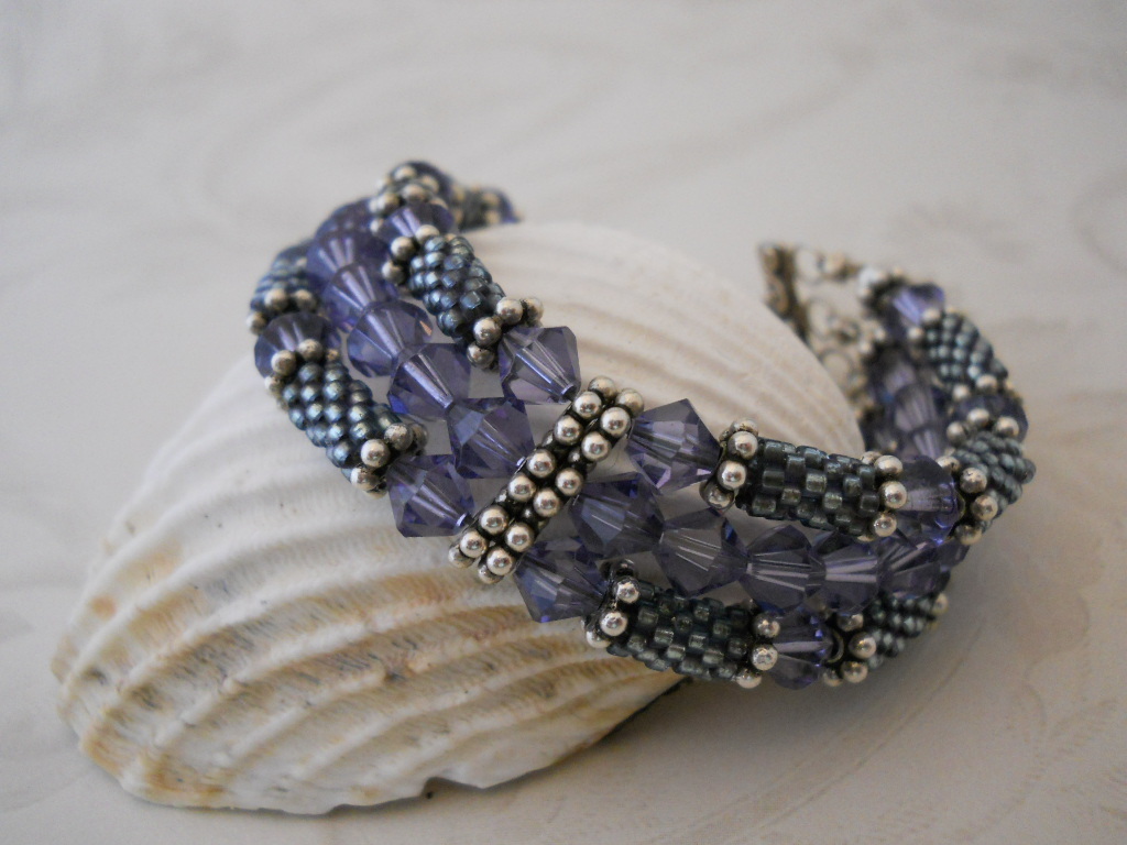 3-Strand Lavender Bracelet -- Beaded Beads, Swarovski Crystals ...