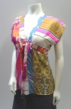 Paisley Silk Blouse, Alex and Trixie, Floral Psychedelic Short Sleeve V Neck Top - $74.99