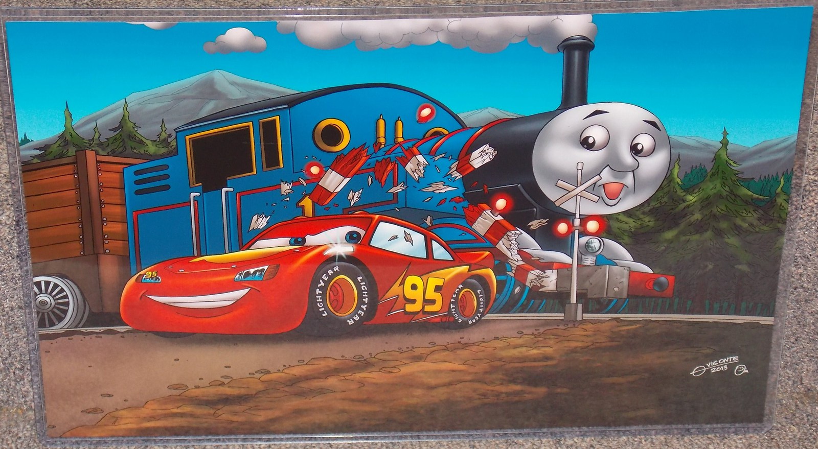 Lightning Mcqueen And Thomas The Train Glossy Print 11 X 17 In Plastic