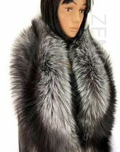 Double-Sided Silver Fox Fur Stole 63' (160cm) Saga Furs Natural Color With Tails image 6