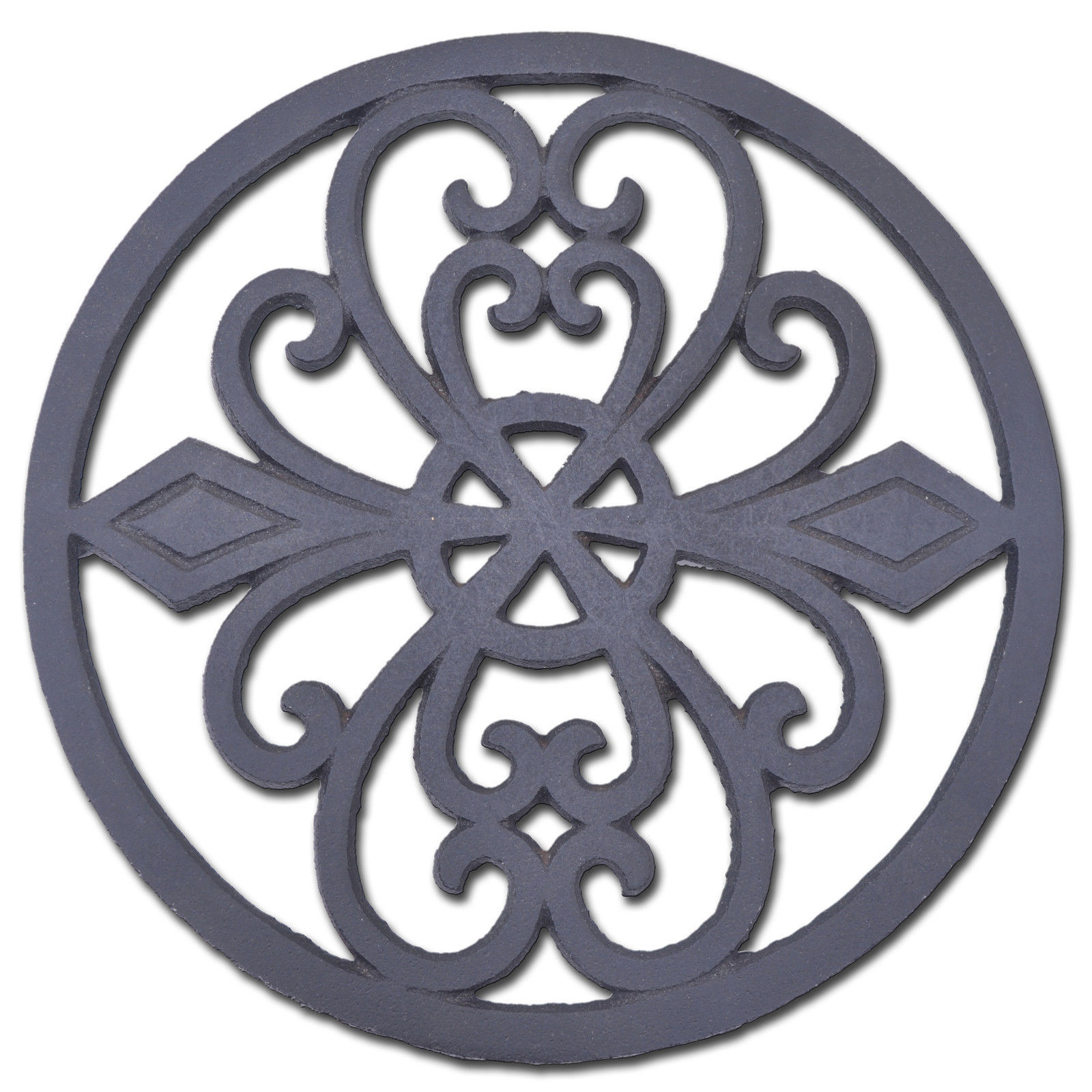 Primary image for Decorative Round Cast Iron Trivet Ornate Heart Design Kitchen Hot Pad 8" Wide N