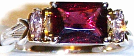 18K MULTI-GOLD RED GARNET OCTAGON &amp; PINK AMETHYST RING, SIZE 7.5, 2.04(T... - $525.00