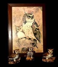 Vintage Owl Plaque and 2 Owl Figurines Set Homco 1114 AA19-1388 - $129.95