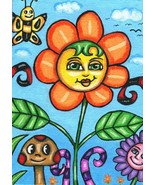 small painting 5&quot; x 7&quot; original happy whimsical flower fairytale fantasy... - $19.99