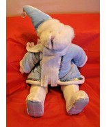 10&quot; White Christmas Teddy Bear Plush Movable Legs Wearing Blue Winter Co... - $15.83