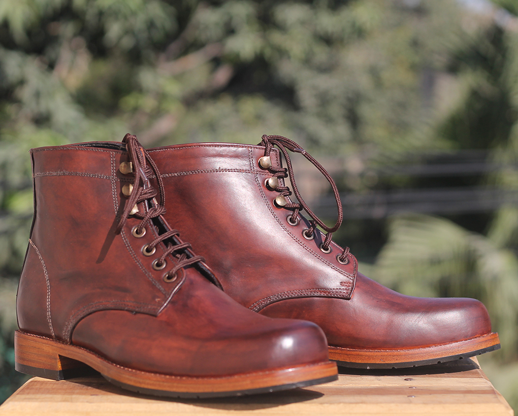 Handmade Burgundy Leather Ankle High Lace Up Boots, Men Designer ...
