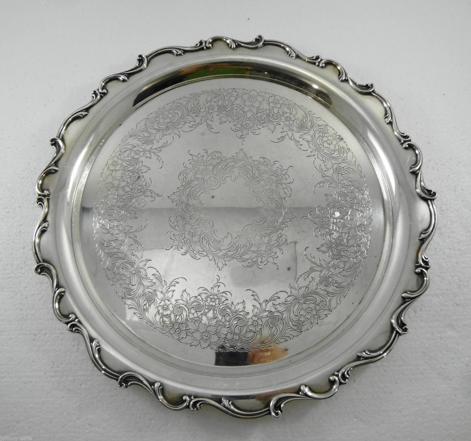 Wilcox International Silver Co Silverplate Round Tray 14 1/2