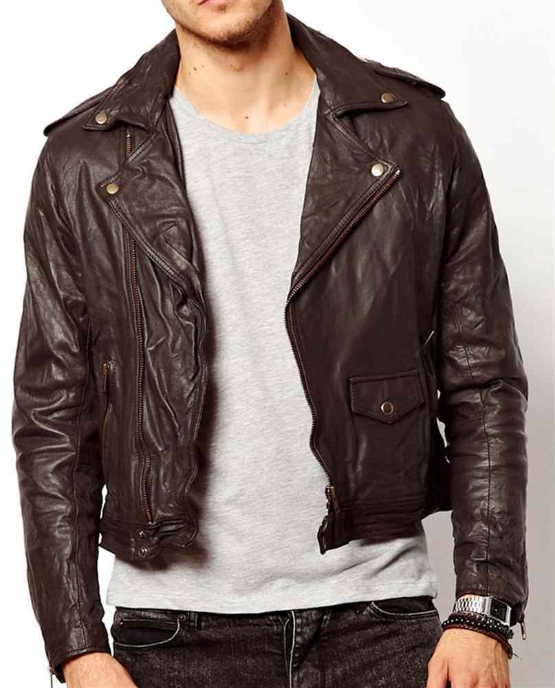 MEN DARK BROWN LEATHER JACKET REAL LEATHER BIKER JACKET, MEN SHORT ...