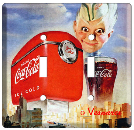COCA-COLA COKE VINTAGE 195O 60 SOFT DRINK AD LIGHT SWITCH COVER WALL PLATE RETRO