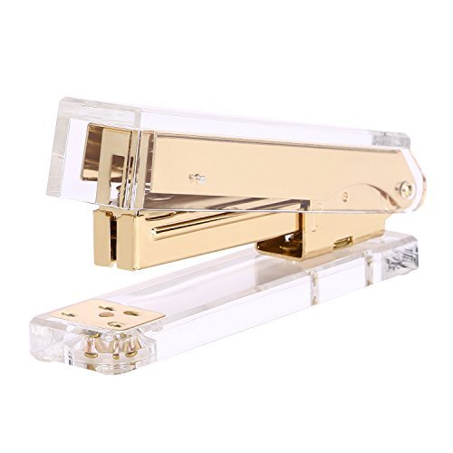 Clear Gold Acrylic Desktop Stapler by DRROT Fits Standard Staples Gold