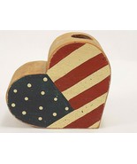 RUSTIC COUNTRY PRIMITIVE WOODEN AMERICAN FLAG HEART 4&quot; x 4&quot;  Candle Holder - $6.92