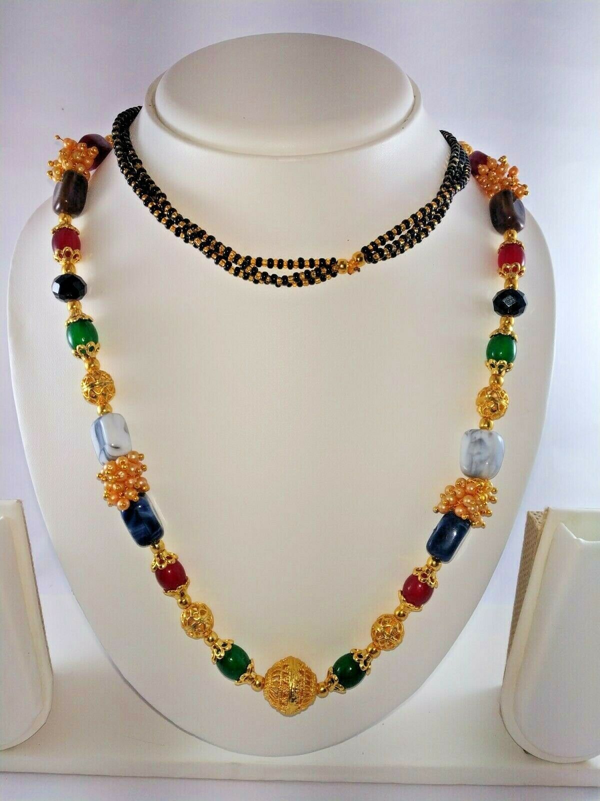 Indian Bollywood Imitate Gold Plated Multicolor Beads & Pearl Long Mala/Necklace