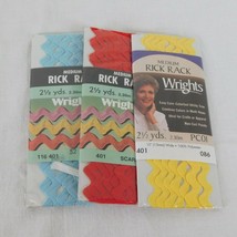 Lot of 3 Wrights Medium Rick Rack New Sealed 2.5 Yards Each Lt Blue Red Yellow - $7.85