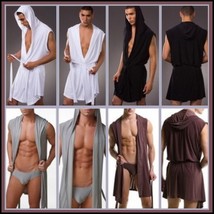 Luxury Soft Silk Hooded Leisure Beach Bath Lounge Robe White Black Gray or Brown