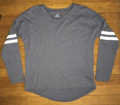 ! old navy blue gray striped long sleeve tee top shirt size medium 8 girls - $4.95