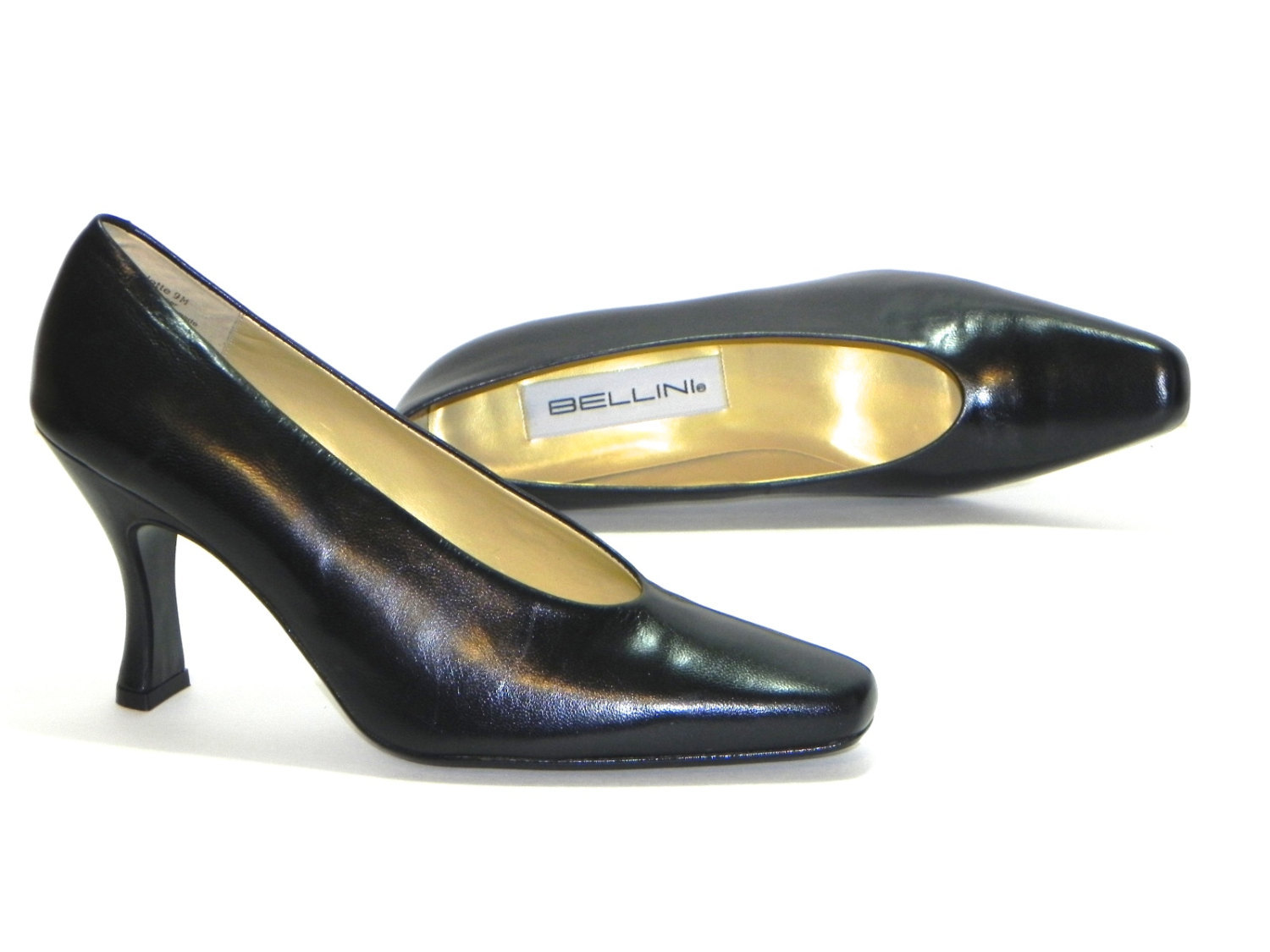 Vintage 1980s Bellini Shoes Black Leather Heel Pumps Colette Style New ...
