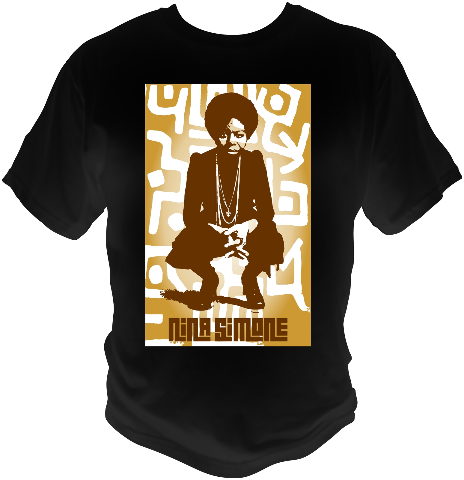 Image of Nina Simone black T-Shirt With tribal Background See line Woman