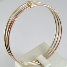 TRIPLE 18K ROSE YELLOW WHITE GOLD BANGLE RIGID BRACELET, SMOOTH, MADE IN ITALY image 1
