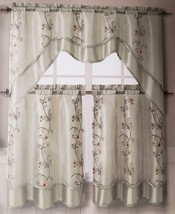 3pc. Embroidery Curtains Set:2 Tiers 28"x36" & Valance(57"x36")FLOWERS,DAPHNE,VC - $24.74