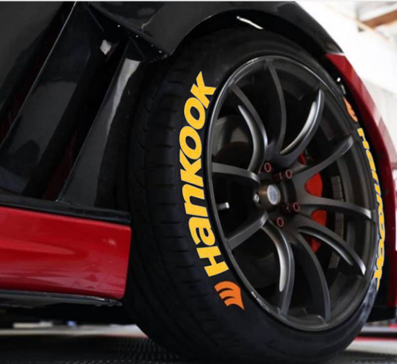 Hankook " Yellow " Tire Lettering Sticker Permanent Raised Rubber 8