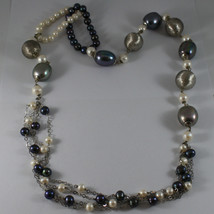.925 SILVER RHODIUM MULTI STRAND NECKLACE WITH WHITE AND BLUE PEARLS image 2