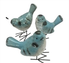 Blue Bird Figurines Set of 3 Ceramic 4.5" High With Metal Feet Garden Home Decor image 1