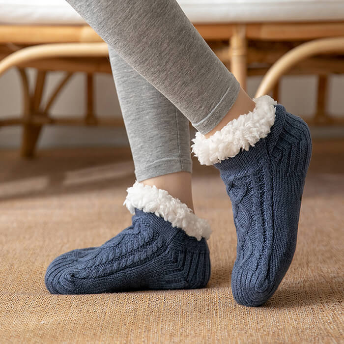 Women Knitted Ankle Slipper Socks with Grippers | Fuzzy Indoor House Socks
