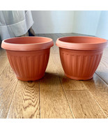 2 Planters Round Medium Heavy Duty Plastic Flower Pot Terracotta Style 8... - $13.32