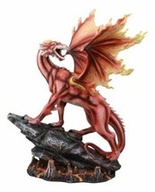 Large Red Magma Lava Smaug Dragon On Volcanic Rock Statue Fantasy Home D... - $104.99